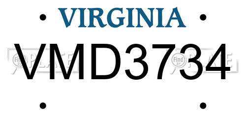 VMD3734 Virginia License Plate