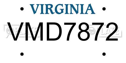 VMD7872 Virginia License Plate