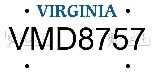 VMD8757 Virginia License Plate