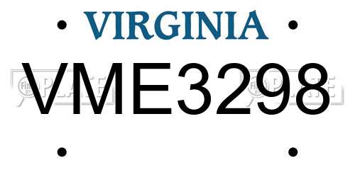 VME3298 Virginia License Plate