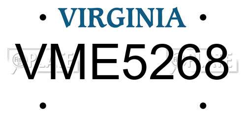 VME5268 Virginia License Plate