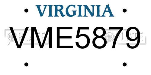 VME5879 Virginia License Plate