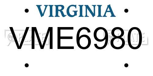 VME6980 Virginia License Plate