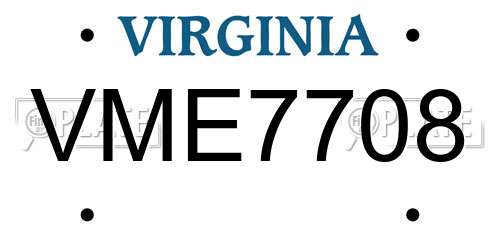 VME7708 Virginia License Plate