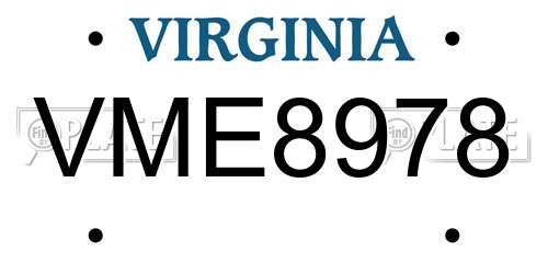 VME8978 Virginia License Plate
