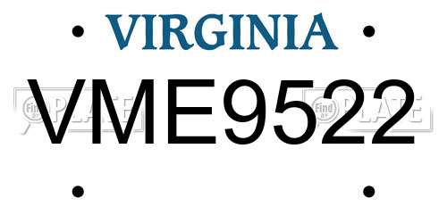 VME9522 Virginia License Plate