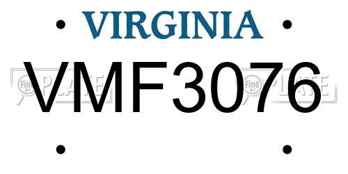 VMF3076 Virginia License Plate