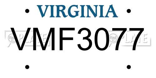 VMF3077 Virginia License Plate
