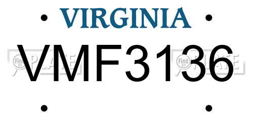 VMF3136 Virginia License Plate