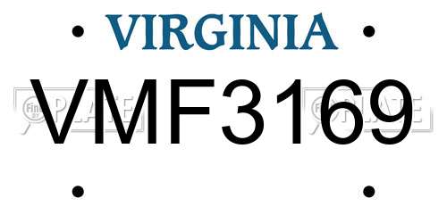 VMF3169 Virginia License Plate