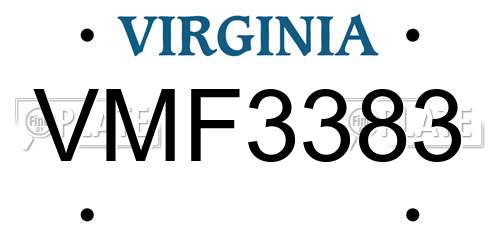 VMF3383 Virginia License Plate
