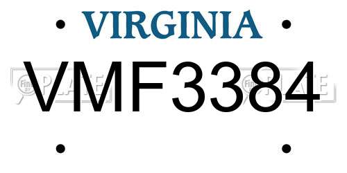 VMF3384 Virginia License Plate