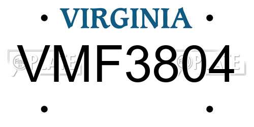 VMF3804 Virginia License Plate