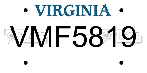 VMF5819 Virginia License Plate