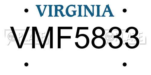 VMF5833 Virginia License Plate