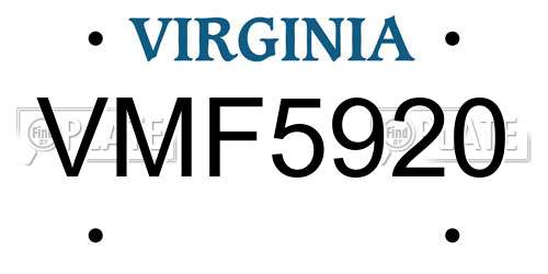 VMF5920 Virginia License Plate