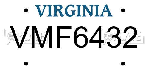 VMF6432 Virginia License Plate