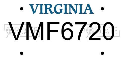 VMF6720 Virginia License Plate