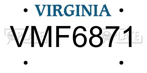 VMF6871 Virginia License Plate