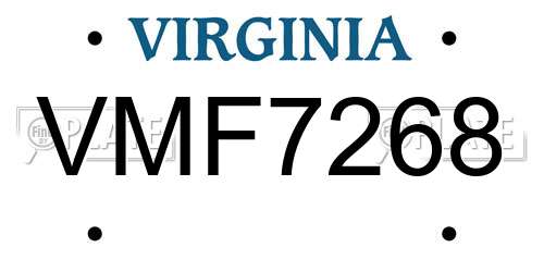VMF7268 Virginia License Plate