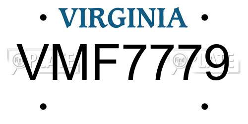 VMF7779 Virginia License Plate