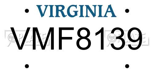 VMF8139 Virginia License Plate