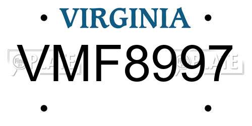 VMF8997 Virginia License Plate