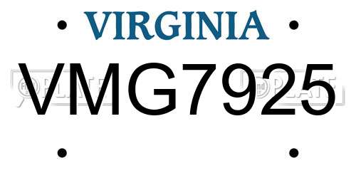 VMG7925 Virginia License Plate