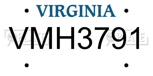 VMH3791 Virginia License Plate
