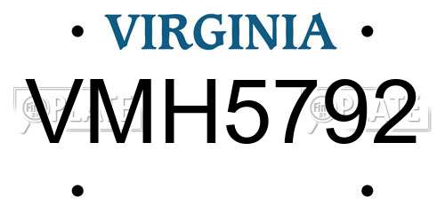 VMH5792 Virginia License Plate
