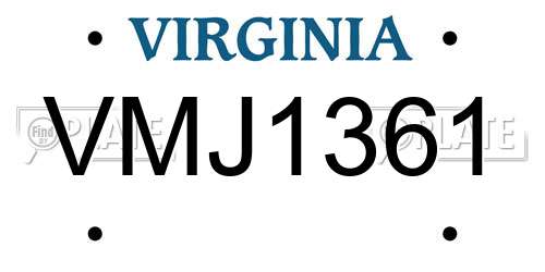 VMJ1361 Virginia License Plate