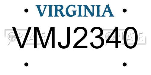 VMJ2340 Virginia License Plate