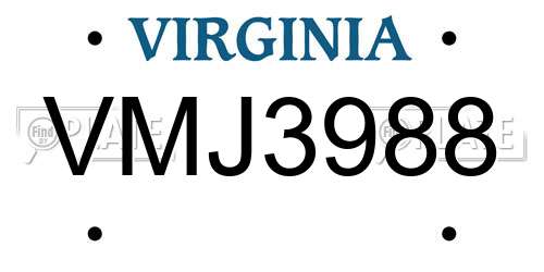 VMJ3988 Virginia License Plate