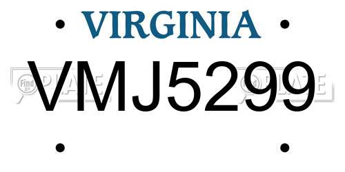 VMJ5299 Virginia License Plate