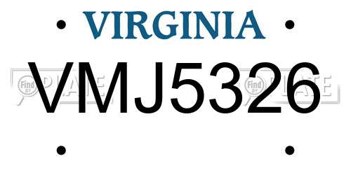 VMJ5326 Virginia License Plate