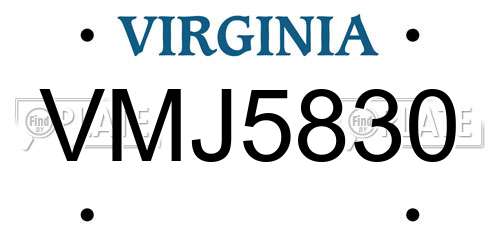 VMJ5830 Virginia License Plate