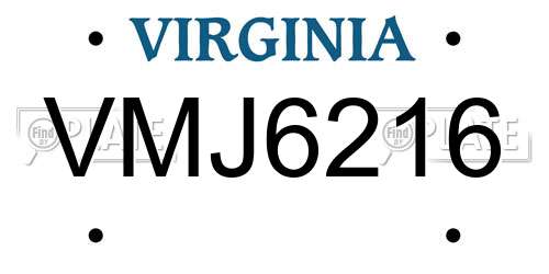 VMJ6216 Virginia License Plate