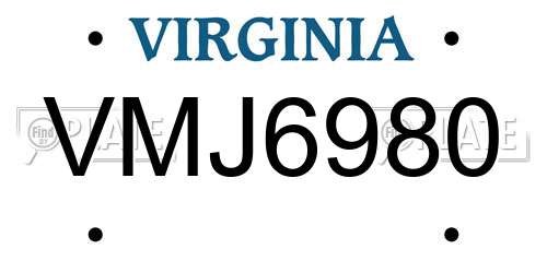 VMJ6980 Virginia License Plate