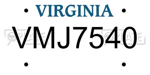 VMJ7540 Virginia License Plate