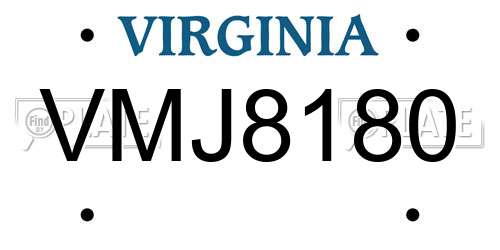 VMJ8180 Virginia License Plate