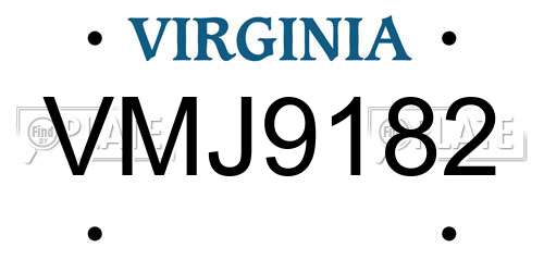 VMJ9182 Virginia License Plate