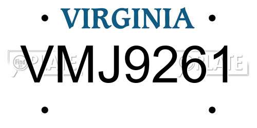 VMJ9261 Virginia License Plate