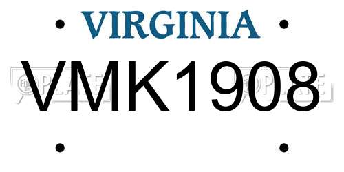 VMK1908 Virginia License Plate