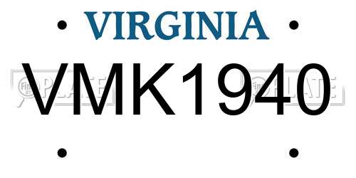 VMK1940 Virginia License Plate