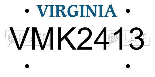 VMK2413 Virginia License Plate