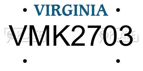 VMK2703 Virginia License Plate