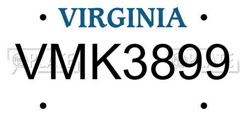VMK3899 Virginia License Plate