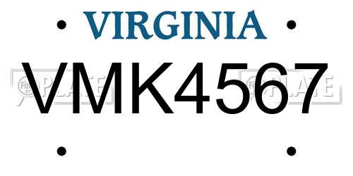 VMK4567 Virginia License Plate