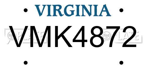 VMK4872 Virginia License Plate