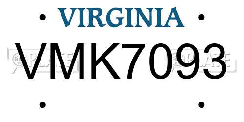 VMK7093 Virginia License Plate